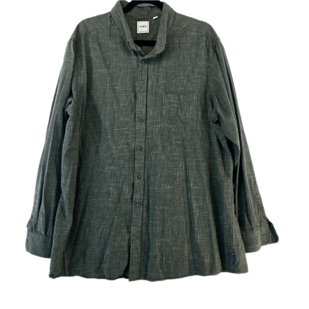 ROWM Shirt Mens 2XT Olive Green‎ Plaid Button Up Long Sleeve Cotton Casual Tall